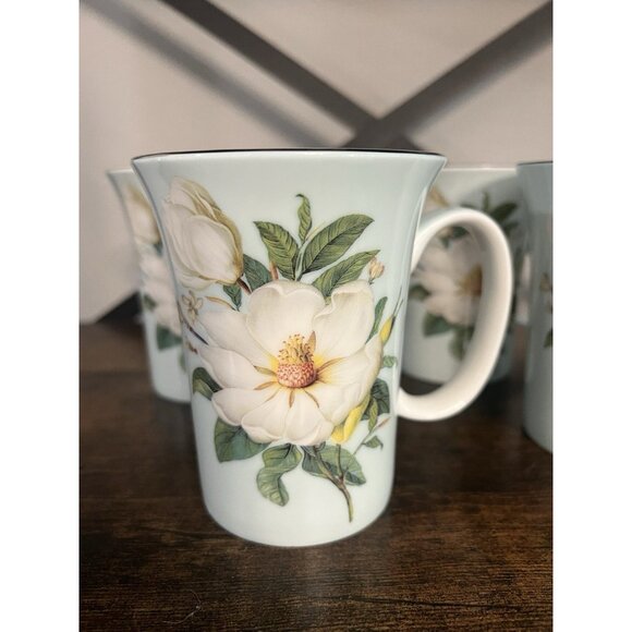 Stechcol Magnolia Flowers Coastline Imports Gracie China Coffee Cup Mug Set of 4 - Picture 4 of 9